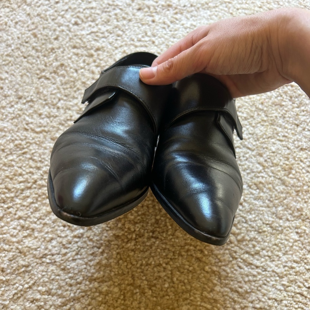 ZARA Black Leather Pointed Toe Dress Shoes Size 8 - Picture 2 of 8